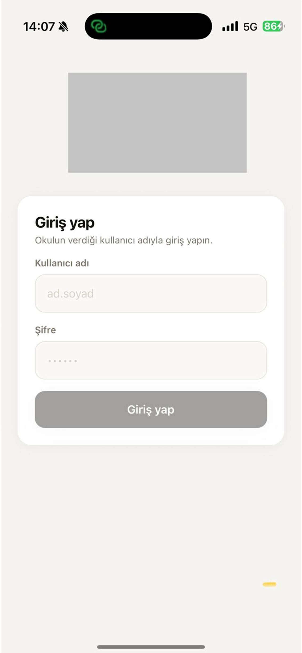 DOYS mobile app sign-in screen - login with the school-issued username and automatic discovery of the school's server
