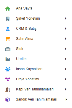 Üretim modüller ekranı - iş emri, reçete, maliyet ve üretim planı